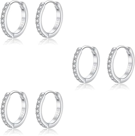 Paia Orecchini a Cerchio in Argento, Set di Orecchini Ipoallergenici, Piccoli Orecchini a Cerchio per Dormire, Orecchini da Donna (2)