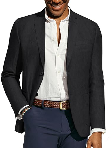 PaulJones Sakko für Herren mit Gekerbtem Revers Dünner Blazer für Hochzeit Party L Schwarz 558S24-1