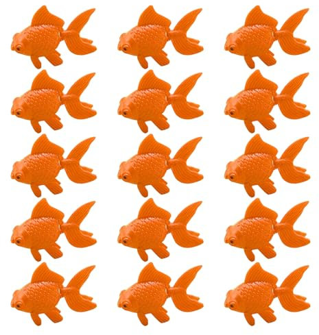 FUIPVGI 15 Stück Künstliche Bewegliche Fische - Schwimmende Deko Goldfisch Plastik für Aquarien - Aquarium Ornament (Orange)