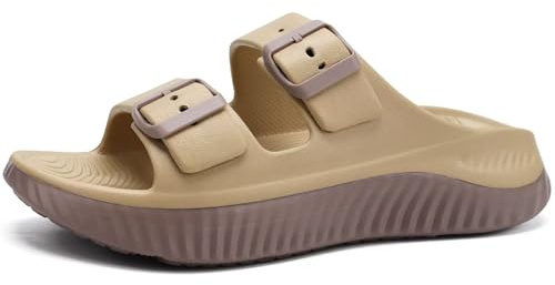 KuaiLu Mujer Sandalias Ajustable de Recuperación Comodas Señoras Soportes Chanclas Ortopedicas Fascitis Plantar de Arco Ligera Abierta Deportivas Chancletas Verano Playa Goma Caqui Marrón 40