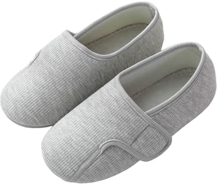 AIDIER Damen Baumwolle Geschlossene Hausschuhe mit Klettverschluss Weiche Bequeme Pantoffeln mit Antirutsch Sohle Einstellbare Leichte Hausschuh