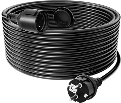 Cable Alargador de 30 Metros con Tapa de protección, Alargadera 30 Metros para Exteriores, 3G1,5 mm², Límite de Carga 16A/250V, Cable alargador Contacto de protección para Interior & Exterior