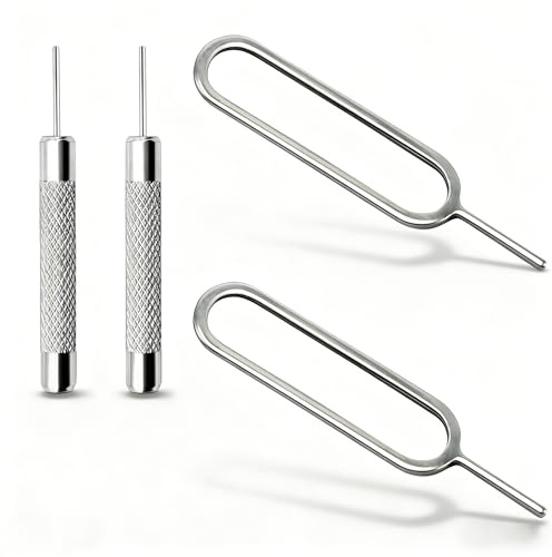 4 Pcs SIM Card Removal Openning Tool Tray Eject Pins Needle Opener Ejector Compatible with All iPhone Apple iPad HTC Samsung Galaxy Cell Phone Smartphone Watchchain Link Remover (Style A)