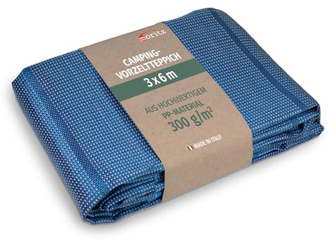 Tappeto per tenda, azzurro, 250 x 500 cm [300 g/m² PP] resistente alle intemperie, per campeggio, per roulotte, camper, traspirante, leggero, resistente ai raggi UV, lavabile