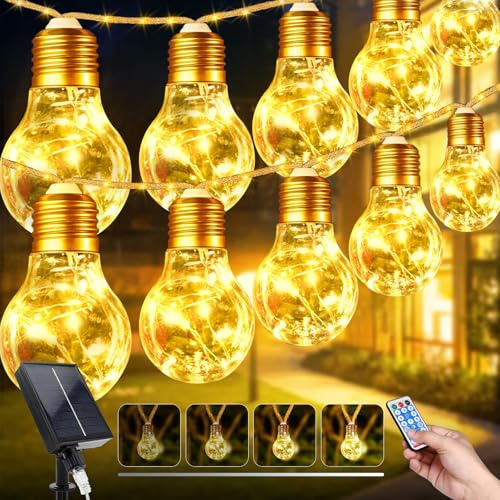 OPAHUTER 5M LED Luces Exterior Jardin Guirnalda, 10 LED Bombillas Cadena de Luz Solar Exterior, 149 LEDs 8 Modes Guirnaldas Luces Exterior Jardín, IP44 Impermeablet para Patio, Jardín, Partido