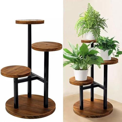 Blendra 3 Tier Plant Stand Indoor for Multiple Plants, Metal Plant Shelf Corner Flower Holder for Patio Garden Balcony Living Room Bedroom (Black + Brown)
