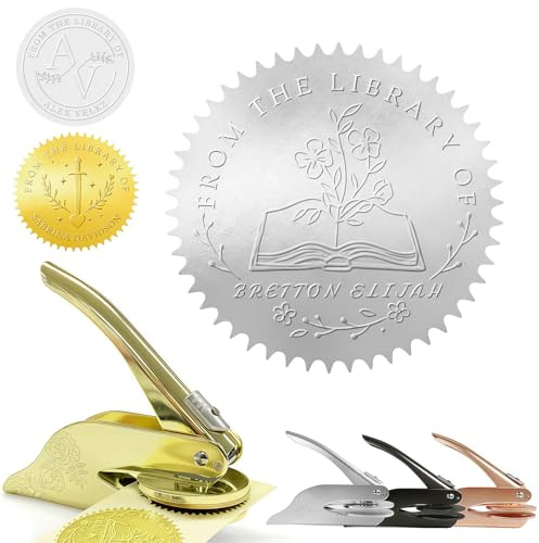Sello Para Libros En Relieve Personalizado,Embosador de Libros Ex Libris,Sello De Libros En Relieve Personalizado,Libro Embosser con Nombre y Logo, Embosser Para Bodas Sobres Y Libro