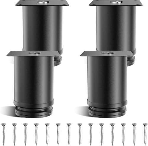 COEWUR 4 Pcs Pieds de Meubles Réglables 8 CM en Acier Inoxydable pour Lits | Pied de Table Ronds Pièd Reglable pour Meuble Hauteur Réglable 0-15 mm avec Vis pour Lits Chaise Canapé Cuisine