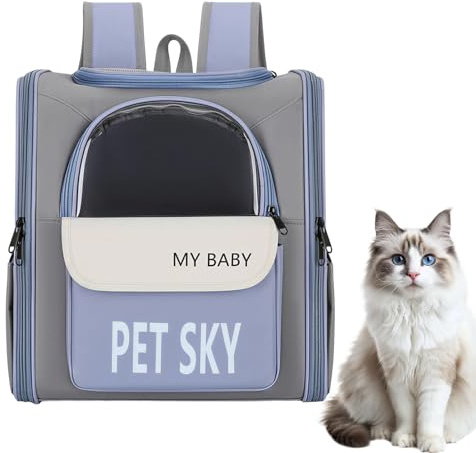 Cat Carrier Backpack, Breathable Pet Backpack for Cat & Small Dog 7 Kg, Foldable Cat Rucksack with Front Zipper Storage & Inner Safety Lead
