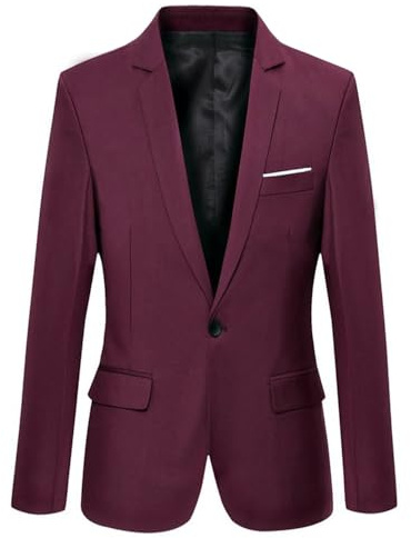 Beninos Mens Blazer Jacket Slim Fit Casual One Button Sport Coats (302 Burgundy, M)