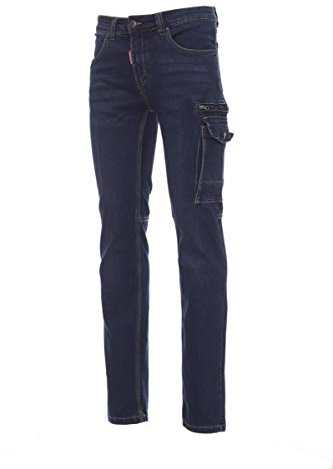 PAYPER West Pantalone da Lavoro Uomo Taglio Jeans Misto Denim Tasche Laterali Chiusura con Zip Porta Metro Smartphone Effetto Consumato delavÞ Taglie Forti Blu (50)