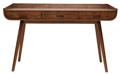 Miliboo Bureau avec rangements 3 tiroirs Vintage Bois foncé Noyer L132 cm Hallen