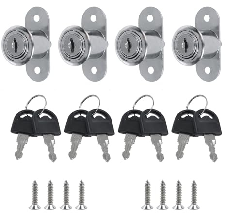 Geesatis 4 st tryckkolvlåslängd 22 mm (6/7 tum) cylinderhuvud kromfinish tryckkolvlås för skåp skrivbord, garderob, nyckellika, med nycklar, med monteringsskruvar