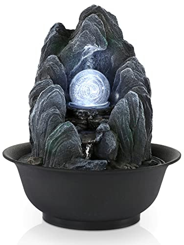 WICHEMI Water Fountains Indoor Waterfall Fountain Tabletop Fountain with LED Rolling Ball Stacked Rocks Indoor Water Feature Zen Meditation for Home and Office Indoor Spaces Decor (Style 19)