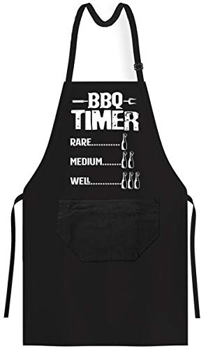 OM3® BBQ-timer öl – grillförkläde – ölflaskor matlagningstider biff – BBQ köksförkläde för vuxna unisex