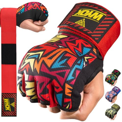 WYOX Gel Boxing Hand Wraps Inner Gloves for Men & Women, 80cm Quick Wrist Straps, Padded Knuckle Protection for Muay Thai Kickboxing, Hand Wraps for Boxing & Martial Arts (Wild Fire, S/M)