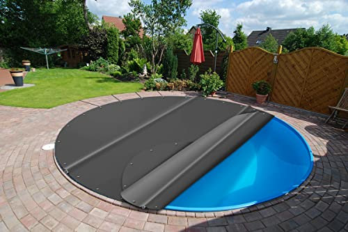 SafeDeluxe Runde Poolplane SafeDeluxe Poolabdeckung Stangenabdeckung aus LKW Plane ohne Stangen (Durchmesser der Plane = 500cm, Anthrazit RAL7016)