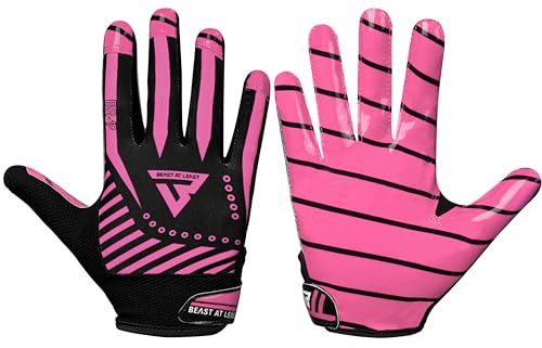 Beast AT Least Youth Football Gloves, Breathable Performance Football Gloves for Kids & Adults, Sticky Wide Receiver & Ideal for Ultimate Grip & Comfort (Pink, Youth S)