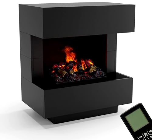 GLOW FIRE Wasserdampf Kamin KLEIST (Standkamin) - Elektrokamin mit realistischen LED 3D-Flammen, Knistereffekt & Fernbedienung, 80x90x50 cm - Opti-Myst 500 Elektro Kamin mit Holz-Deko, Schwarz