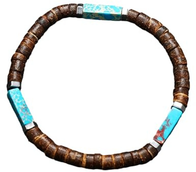 GAUEIOUR Bracciale da uomo in legno turchese con perline di pietra naturale retrò nepalese surf spiaggia vacanze, 0, Pelle, Nessuna pietra preziosa