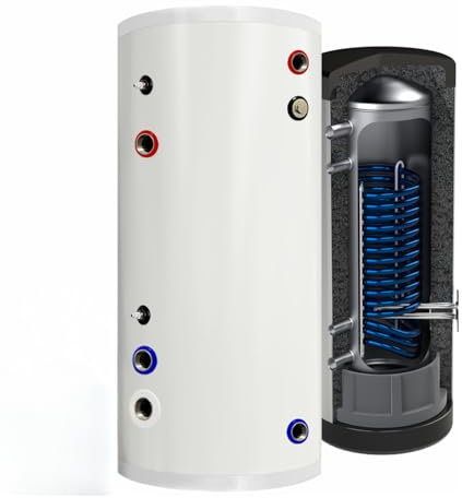 TECHGLOBE - Serbatoi acqua calda - scambiatore di calore (4 m²) - acciaio inox - Efficienza energetica - con isolamento da 50 mm - Accumulatore di acqua calda (400 L)