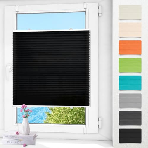 Plissee ohne Bohren klemmfix Schwarz 50x120cm Plisseerollo mit Klemmträger Blickdicht easyfix Jalousie Rollo für Fenster und Tür