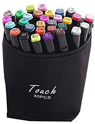YIWEOG 30 Colors Art Markers Set Double Tip Broad Fine Point Marker Pen with Carrying Bag Art Supplies for Students Adults Artists Drawing Coloring Sketching Design