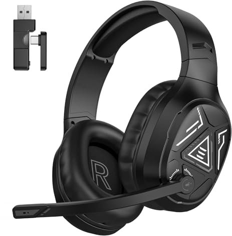 EKSA Casque Gaming sans Fil pour PC PS5 PS4, 2,4 GHz Casque Bluetooth sans Fil avec Micro, USB & Type-C Casque Gamer Ultra Stable avec Micro Flip, Casque avec Batterie 52H pour Switch Laptop Mobile