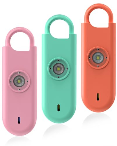 Fauxomor Personal Safety Alarm for Women, 3 Pack 140DB Rape Panic Attack Alarm Keychain Police Approved with Low Battery Notice and Strobe Light, Gift for Kids Elderly College Girls,Pink++Green+Orange