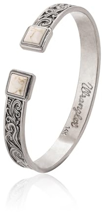 Montana West Wrangler Western Turquoise Bracelet for Women Cowgirl Country Adjustable Silver Plated Carved Floral Open Cuff Bangle Jewelry WGW-STL-1119SBG