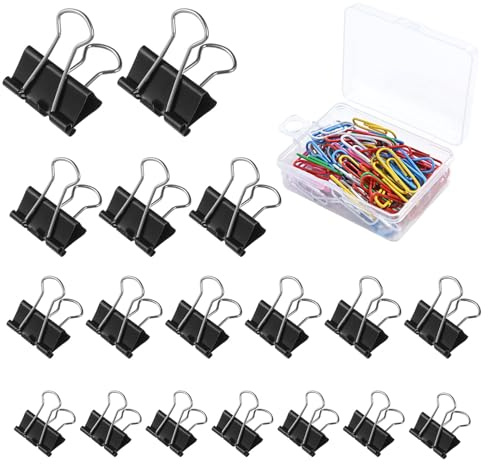 90 Mollette Pieghevoli, 15 Mm/19 Mm/25 Mm/32 Mm, Metallo Foldback Clips, Per Ufficio, Scuola, Casa, Carta E Appunti, (Nero)