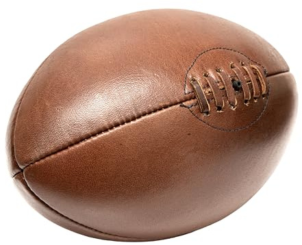Ballon de rugby vintage en cuir de vachette pleine, fabriqué à la main, design classique, marron