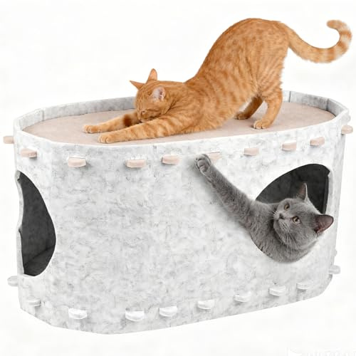 LustLocke Casa para Gatos de Fieltro Casa Gato Cueva para Gatos Casita Gato 58 x 33 x 30 cm Estructura Resistente con Carga Máxima 10KG Fácil Montaje y Limpieza para Dormir, Jugar y Esconderse