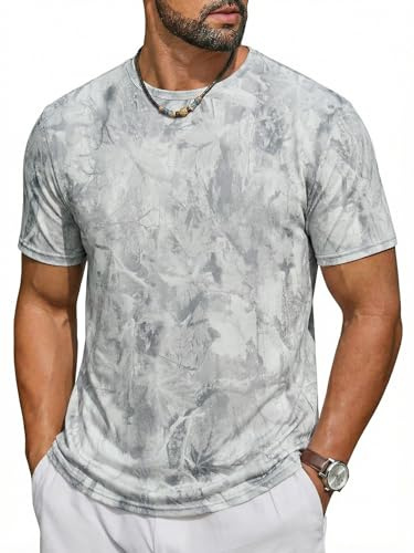 Runcati Mens Short Sleeve Graphic T-Shirt Light Grey