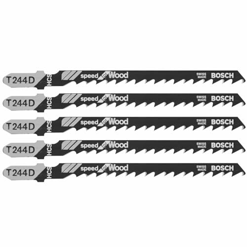Bosch T244D 5 pc. 4 in.6 TPI Speed for Wood T-Shank Jig Saw Blades