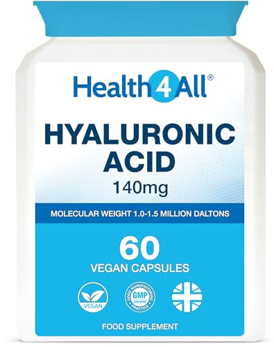 Health4All Hyaluronic Acid 140mg, 60 Capsules 2 Months Supply, 1.0-1.5 Million Daltons for Radiant Skin, Hair and Joint Support | High Strength Vegan Supplement with Glucoronic Acid | Made in UK