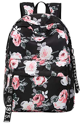 Sac a Dos Scolaire College Lycee Fleuri Fille Ado Sac à Dos Collège École Lycée Cartable Sac a Dos Ecole Ados Daypack Sacs Scolaires Grand Sac à Dos Femme Portable Ordinateur Ville Voyage Loisir Noir