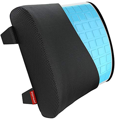 Ergonauts Cuscino Lombare Auto in Memory Foam – Cuscino Lombare Sedia Ufficio con Gel Rinfrescante, Supporto Schiena, Doppie Cinghie Regolabili