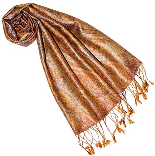 Lorenzo Cana sidenhalsduk för kvinnor halsduk 100 % siden vävd damhalsduk elegant paisley-mönster lera i ton, Guld-orange, 35 x 160 cm