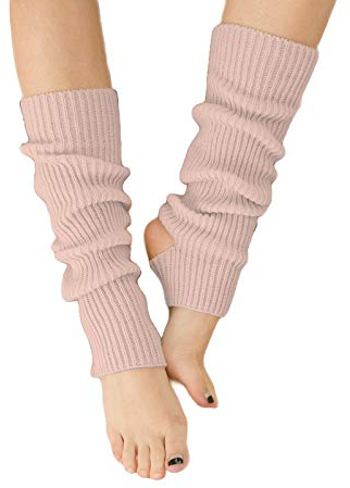 AWOCAN Women Winter Extra Soft Over Knee High Footless Knitted Stirrup Leg Warmers for Yoga Ballet Dance (Nude Pink)