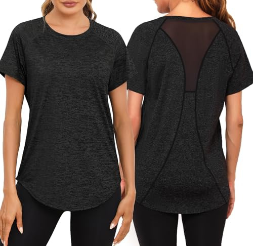Wayleb Women's Gym Tops Ladies Sports T-Shirt, Workout Yoga Tops for Women, Basic Short Sleeve Tee Shirts,Fitness T Shirt Loose Activewear Black