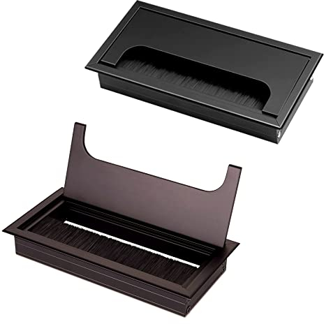 N-S Kabelgrommet, Aluminiumlegierung Schreibtischkanal, Rechteckig Kabel Loch mit Bürstendichtung für Verwaltung Office Computer Desk Drähte, 16 cm * 8 cm, Schwarz, 2 Stück