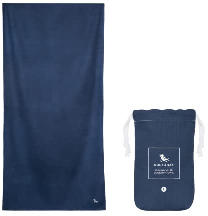Dock & Bay Strandhandtuch - Schnell trocknende Mikrofaser, ohne Sand - Kompakt, Leicht - 100% recycelt - Inklusive Beutel - Essential - Deep Sea Navy - Large (160x90cm, 63x35)