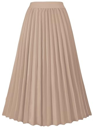 GOLDSTITCH Dam veckad höst och vinter A-linje midikjol, Khaki, M