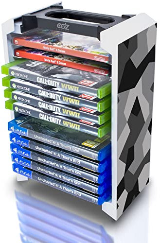 Game Storage Tower – Camo Universal Games Storage Tower – Stores 12 Game or Blu-Ray Disks – Game Tower Rack for PS4, PS5, Xbox One, Xbox Series X/S, Switch Games and Blu-Ray Cases