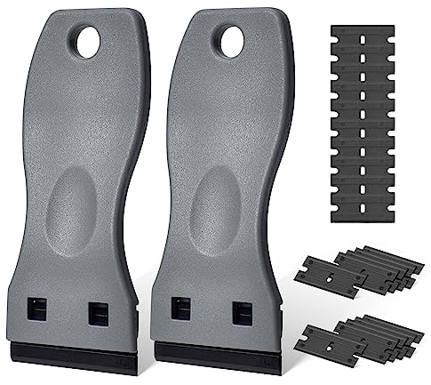 Zanch Raschietto in plastica con 20 lame in plastica per rimuovere adesivi auto, residui di colla, solvente per etichette, raschietto in plastica, spatola in plastica per vetro e finestre