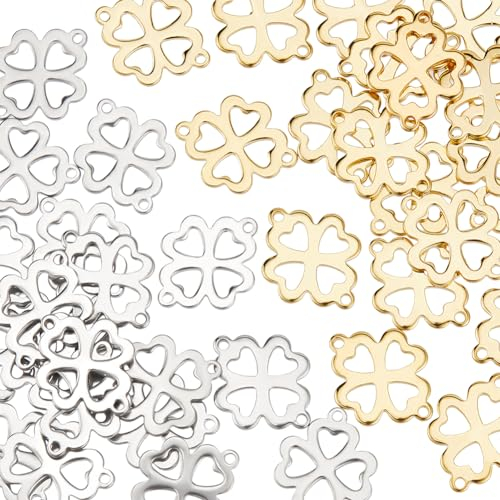 UNICRAFTALE 40Stk 2 Farben Vierblättriges Kleeblatt Anhänger Edelstahl Kleeblatt Glücksbringer Kettenanhänger Kleine Metall Charms zum Armband Für DIY Glück Keschlüsselanhänger Schmuckherstellung