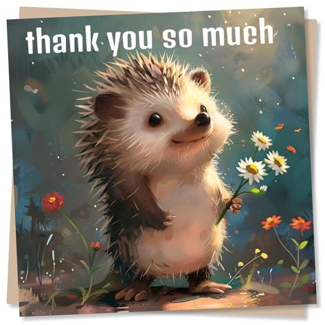 Thank You Card, Adorable, Appreciation for Women, Men, Friends, Family - Cute Hedgehog Design - Made in UK