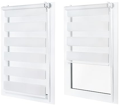 Doppelrollo ohne Bohren – Sichtschutz und Sonnenschutz, Klemmfix – Weiß, 45 cm breit (Stoffbreite) x 120 cm hoch (Fensterhöhe) – Duo Rollo für Fenster/Tür, lichtdurchlässig/verdunkelnd