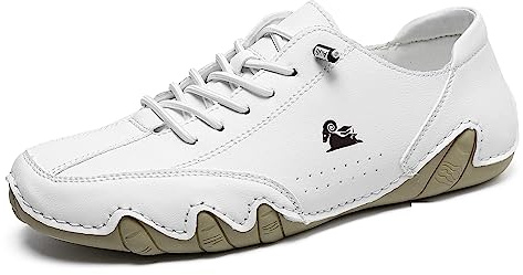 Mocassins pour Hommes Chaussures en Cuir Respirantes Chaussures de Bateau à Lacets DécontractéEs, Plates et LéGèRes, avec Semelles en Caoutchouc